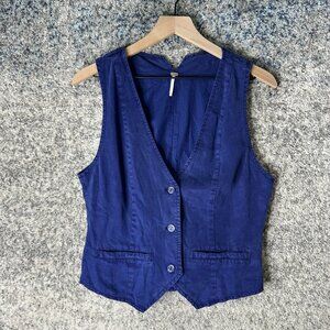 YFB Vest Womens Large Blue Three Button Tailored Suit Waistcoat Lyocell Lined